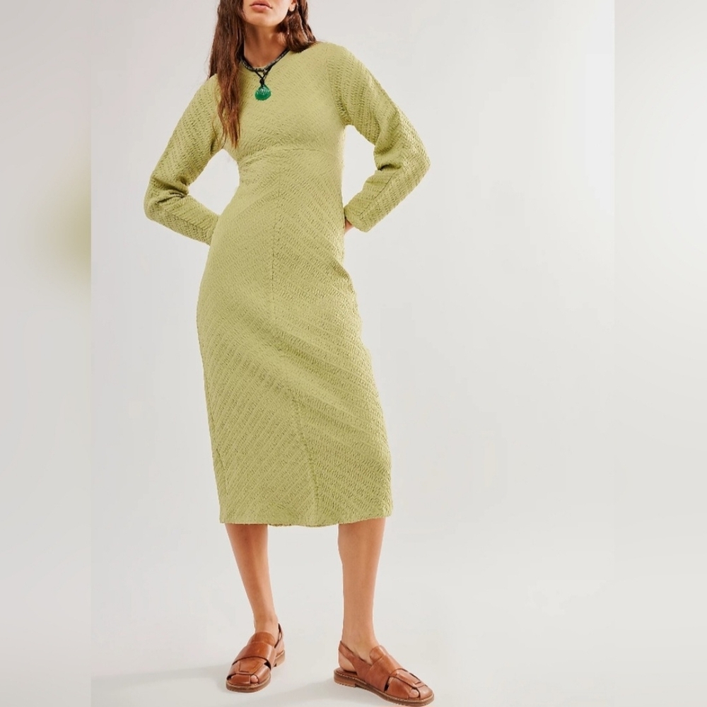 NWT Free People Gabby Seamless Midi Dress Dried Aloe M/L